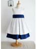 Ivory And Navy Blue Cotton V Back Flower Girl Dress